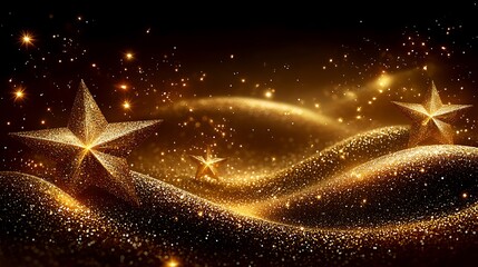 Golden stars and sparkling glitter waves sparkle bokeh