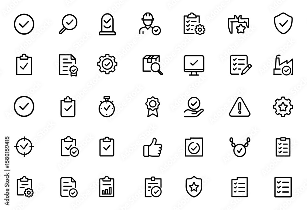 Quality Leader Inspection Icon Quality control icon set with editable stroke. Includes quality check ...