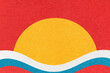 © nikol85 - Red textured paper background with yellow circle for copy space and white, blue waves for banner, presentation