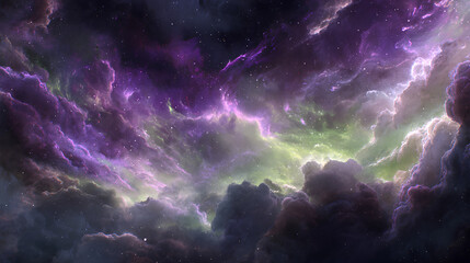 Wall Mural - cosmic nebula with purple and green gaseous clouds in dark night sky