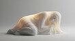 © hatkadigital - Luminous white sculpture of a draped figure reclining on a light grey surface softly lit from within