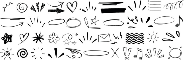 Wall Mural - hand drawn doodle elements including arrow, heart, star, swirl, highlight, and sketch underline. dec