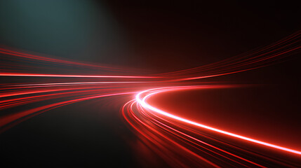 Wall Mural - dynamic red line with ray flash and futuristic glow effect on dark 16 background with blur and motio