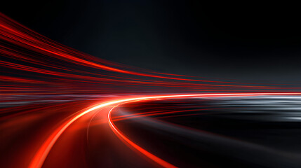 Wall Mural - dynamic red line with ray flash and futuristic glow effect on dark 16 background with blur and motio