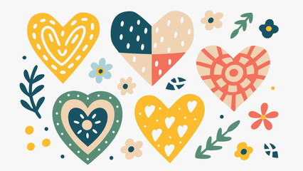 Collection of decorative hearts and floral elements on a white background illustration art