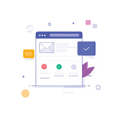 digital communication interface with email and checklist elements and abstract shapes