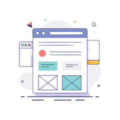 Modern flat design website interface elements with abstract shapes and icons