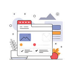 Abstract flat design elements representing a digital interface with charts and tasks