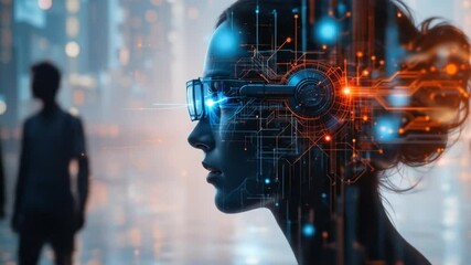 Computer vision with human silhouettes and digital overlays. 4k video