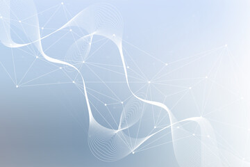Wall Mural - geometric abstract background with connected line and dots. structure molecule and communication. bi