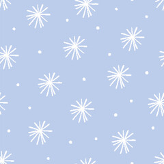 Wall Mural - snowflakes, seamless pattern. snowy cold winter background with doodle snow. endless abstract textur