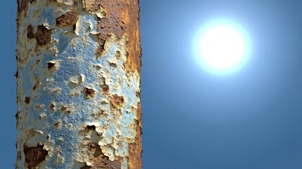 Canvas Print - rusty metal pole with flaking paint against bright blue sky