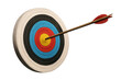 © Krtola  - Precise arrow piercing bullseye of multicolored archery target, representing accuracy, success, and goal achievement against transparent backdrop
