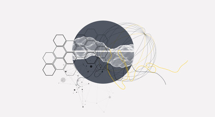 Wall Mural - abstract wireframe background. modern science or technology art elements. surface illustration insid