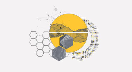 Wall Mural - abstract wireframe background. modern science or technology art elements. surface illustration insid