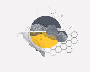Wall Mural - abstract wireframe background. modern science or technology art elements. surface illustration insid