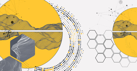 Wall Mural - abstract wireframe background. modern science or technology art elements. surface illustration insid