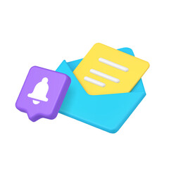 Wall Mural - open blue envelope with notification mark represents email alert, digital message update, communicat