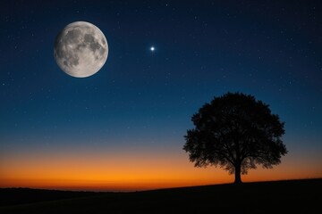 Wall Mural - evening sky showcasing the moon alongside the giant planet