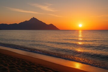 Wall Mural - morning light illuminating mountain range with ocean in the background