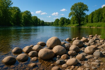 Wall Mural - riverbank stones and their natural arrangement