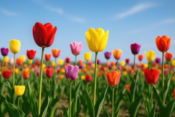 Wall Mural - Vibrant array of tulip blossoms in bloom