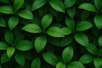 Wall Mural - dewy foliage with water droplets after a rain shower