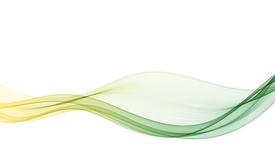 Wall Mural - green and yellow flowing wave lines on white background.
