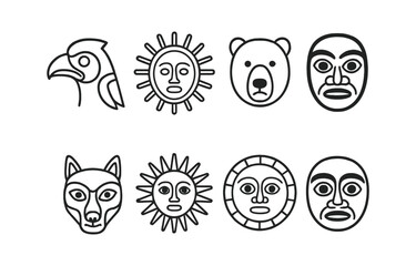 Wall Mural - animal and sun linear icon set: nature and wildlife simple line icons