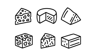 Wall Mural - cheese type line icon set. dairy, gourmet, food, various cheese styles outline collection