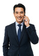 © NicoleS - Portrait Of Cheerful Businessman Smiling Using Phone with Transparent Background