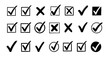 © Mandeep - Check tick mark icon set. Cross box x check mark checkbox v list vector draw hand drawn sketch doodle brush marker checklist symbol wrong right circle. Vector Illustration