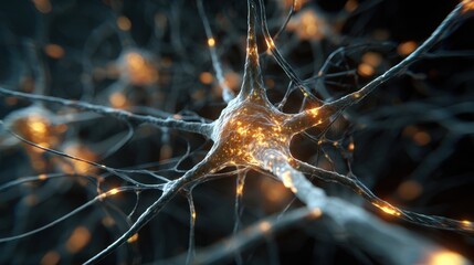 Wall Mural - highly detailed closeup of digital neurons emitting bright electrical pulses illustrating the intric