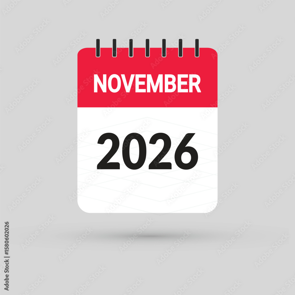 November 2026 Calendar Icon in flat design style on blank background ...
