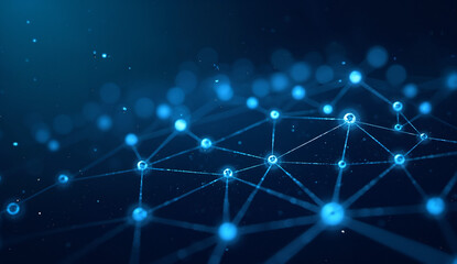 Interconnected Nodes with Blue Lights on a Dark Background