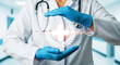 © premium seller - Medical professional in gloves and white coat holding a glowing healthcare cross with a laurel wreath, symbolizing medical excellence, protection, and quality patient care