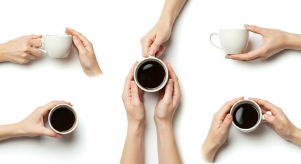 Hand Holding Coffee Cup Set Isolated on White for Lifestyle Design