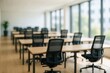 © ArtStockVault - Sunlit Modern Office Interior with Rows of Empty Desks and Chairs in Bright Spacious Room with Large Windows