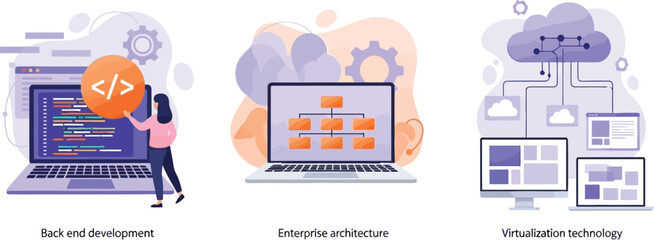 Back end development enterprise architecture virtualization technology it solutions vector design