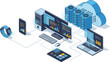 © Mehmed - Isometric cloud computing network diagram with devices and servers for data storage and processing system