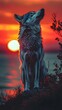 © Bussakon - Wolf Silhouette Howling Against Vibrant Sunset Skyline