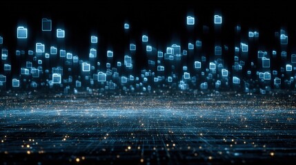abstract network grid with files and folders, futuristic software interface, digital document manage