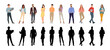 © Dhiraj - Vector detailed silhouettes set of standing people male and female full body front view with body gesture isolated on white background. Crowd, group of people vector illustration