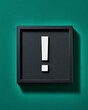 © Shahin - Modern exclamation point graphic on teal wall, A bold, white exclamation point graphic framed in matte black, mounted on a teal wall.