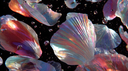 Wall Mural - Abstract iridescent shapes floating in dark space