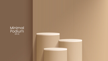 Wall Mural - Abstract minimal scene. Minimal podium with soft material base. Soft podium stages and product showcase platform with covers and golden in round and square shape. 
