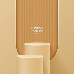 Wall Mural - Abstract minimal scene. Minimal podium with soft material base. Soft podium stages and product showcase platform with covers and golden in round and square shape. 