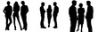 © aiVECTOR - This modern clipart illustration design depicts three individuals standing in silhouette, highlighting human connection and interaction with a minimalist approach
