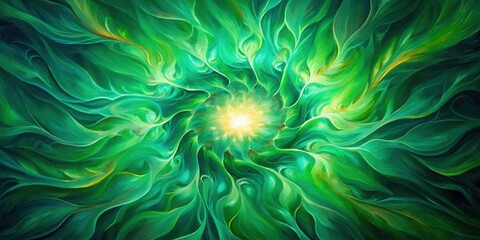 Wall Mural - emerald energy a vibrant abstract painting of swirling, flowing green hues converging towards a cent