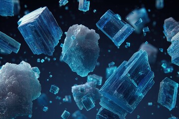 Wall Mural - vibrant blue crystal formations suspended in dark space showcasing intricate details and diverse sha